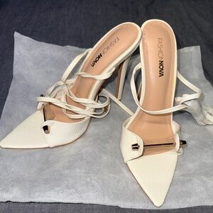 Fashion Nova Cream Pointed Lace-Up Stiletto Heels